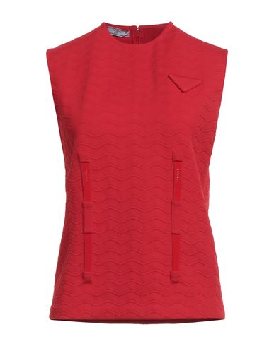 Prada Woman Top Red Size 4 Polyester, Metal
