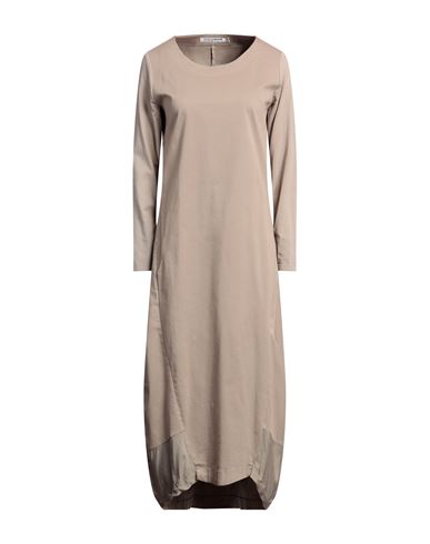 European Culture Woman Midi Dress Beige Size Xxl Cotton, Cupro, Rayon, Rubber In Gray