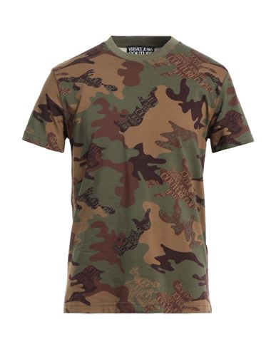 Shop Versace Jeans Couture Man T-shirt Military Green Size L Cotton, Elastane