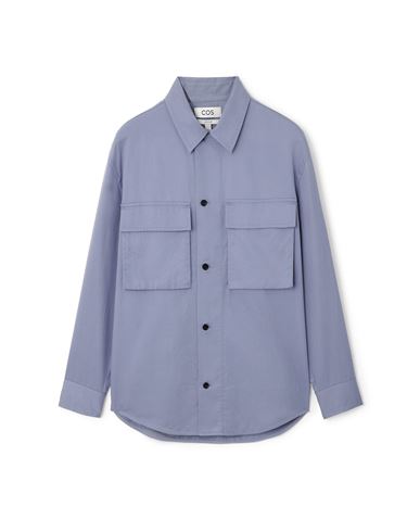 Shop Cos Man Shirt Light Blue Size L Tencel Lyocell, Cotton