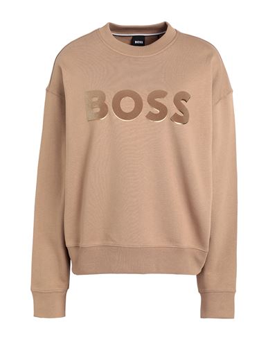 Shop Hugo Boss Boss Woman Sweatshirt Camel Size Xl Cotton In Beige