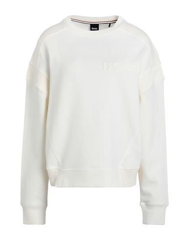 Shop Hugo Boss Boss Woman Sweatshirt Ivory Size L Cotton, Recycled Polyester In White