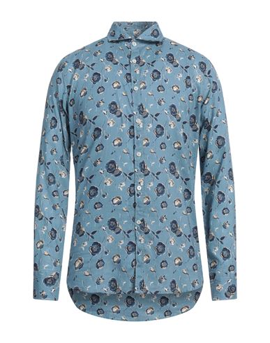 Shop Canali Man Shirt Slate Blue Size M Linen, Cotton