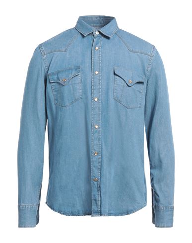 Shop Canali Man Denim Shirt Blue Size Xxl Lyocell