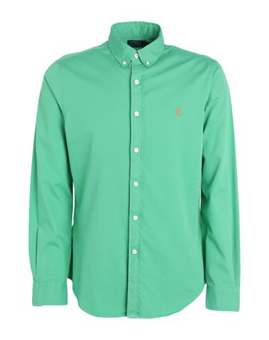 Polo Ralph Lauren Slim Fit Garment-dyed Twill Shirt Man Shirt Green Size L Cotton