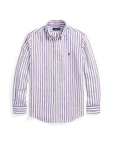 Polo Ralph Lauren Custom Fit Striped Linen Shirt Man Shirt Slate Blue Size L Linen