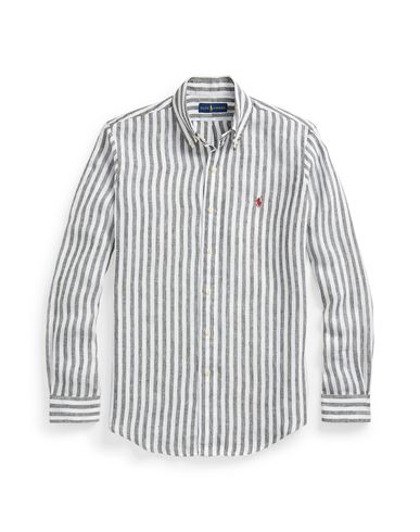 Polo Ralph Lauren Custom Fit Striped Linen Shirt Man Shirt Grey Size L Linen