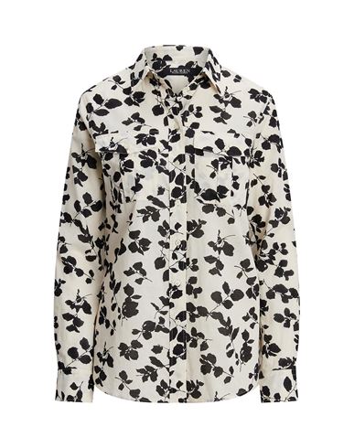 Lauren Ralph Lauren Classic Fit Leaf-print Voile Shirt Woman Shirt Ivory Size Xl Cotton In White