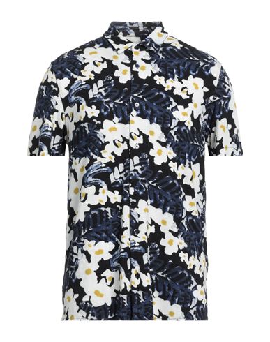 Majestic Filatures Man Shirt Navy Size M Viscose, Linen, Elastane In Navy Blue