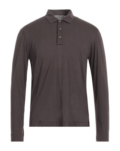 Shop Canali Man Polo Shirt Dark Brown Size 40 Cotton, Cashmere