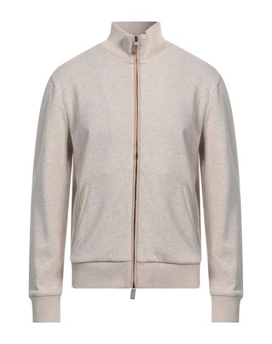 Shop Canali Man Sweatshirt Beige Size 46 Cotton, Silk, Polyamide, Leather
