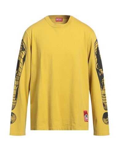 Shop Diesel Man T-shirt Ocher Size 3xl Cotton In Yellow