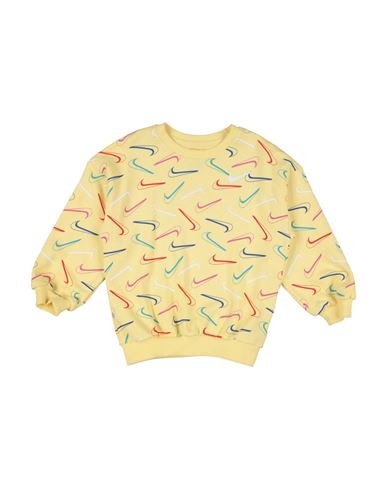 Nike Babies'  Swoosh Logo Bf Crew Toddler Girl Sweatshirt Yellow Size 7 Cotton, Polyester