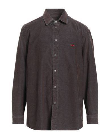 Shop Diesel Man Shirt Dark Brown Size Xxl Cotton, Polyester, Elastane