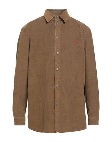 Shop Diesel Man Shirt Brown Size Xxl Cotton, Polyester, Elastane
