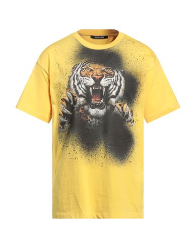 Shop Roberto Cavalli Man T-shirt Yellow Size M Cotton