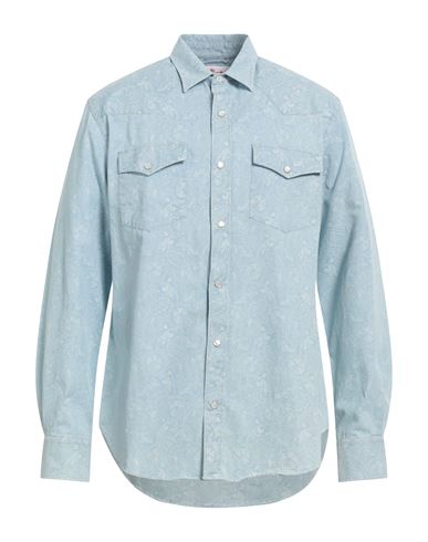 Shop Mc2 Saint Barth Man Shirt Sky Blue Size L Cotton