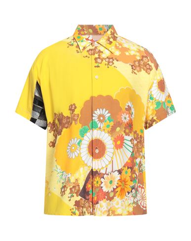 Shop Erl Man Shirt Yellow Size L Ecovero Viscose, Viscose, Silk