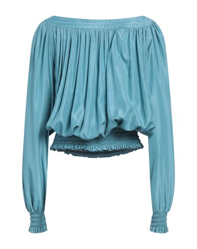Boutique Moschino Woman Top Pastel Blue Size 6 Acetate, Silk