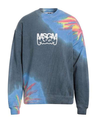 Shop Msgm Man Sweatshirt Slate Blue Size M Cotton