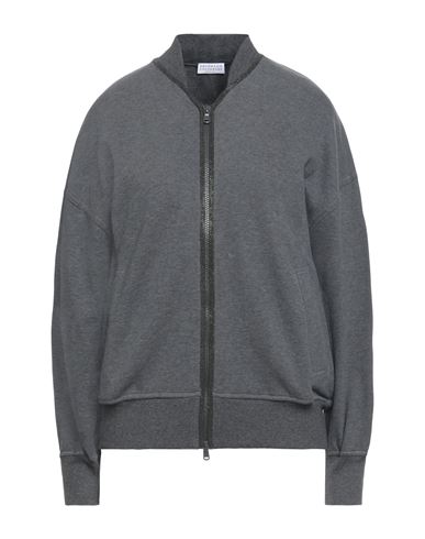 Shop Brunello Cucinelli Woman Sweatshirt Lead Size M Cotton, Elastane, Brass In Grey