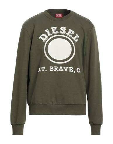 Shop Diesel Man Sweatshirt Military Green Size Xl Cotton, Polyester, Elastane