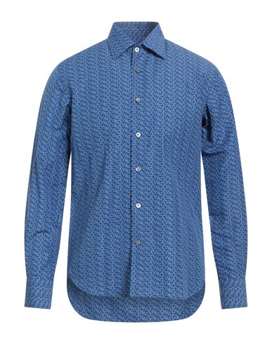 Shop Canali Man Shirt Azure Size M Cotton, Linen In Blue