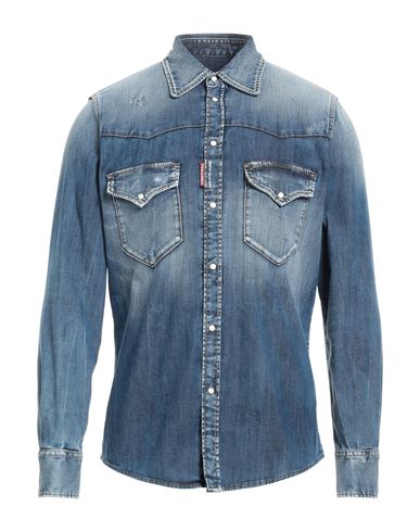 Dsquared2 Man Denim Shirt Blue Size 36 Cotton, Elastane