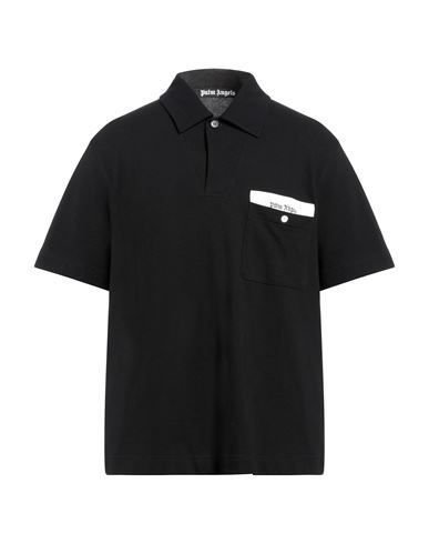 Shop Palm Angels Man Polo Shirt Black Size Xl Cotton, Polyester