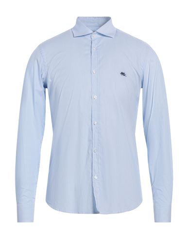 Etro Man Shirt Azure Size 15 ¾ Cotton, Elastane In Blue