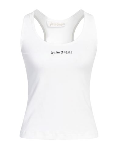Palm Angels White Logo-embroidered Ribbed Tank Top In Neutral