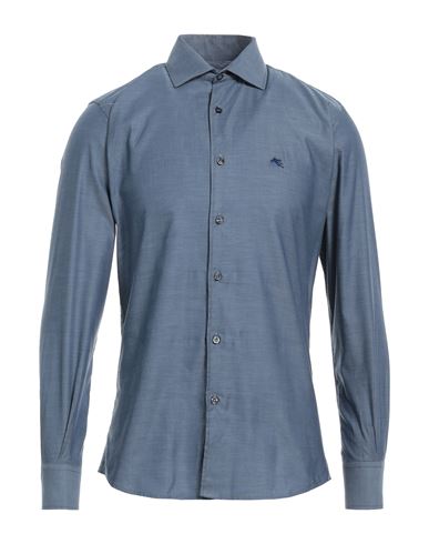 Shop Etro Man Shirt Navy Blue Size 15 ½ Cotton