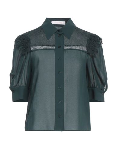 See By Chloé Woman Shirt Dark Green Size 6 Polyester, Polyamide