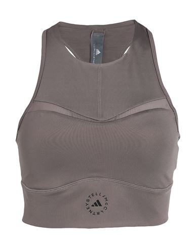Adidas By Stella Mccartney Asmc Tpr Crop Woman Top Dove Grey Size L Recycled Polyester, Recycled Ela In Beige