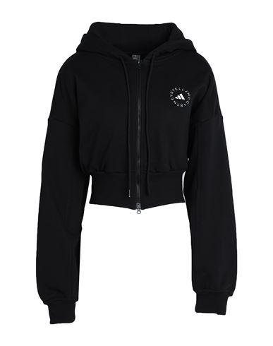 Adidas By Stella Mccartney Asmc Cropped Hoodie Woman Sweatshirt Black Size L Organic Cotton