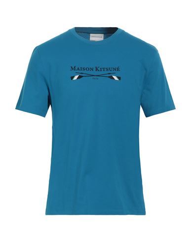 Shop Maison Kitsuné Man T-shirt Azure Size L Cotton In Blue