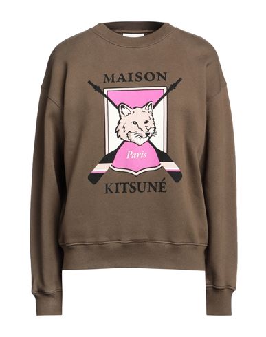 MAISON KITSUNÉ MAISON KITSUNÉ WOMAN SWEATSHIRT MILITARY GREEN SIZE L COTTON 