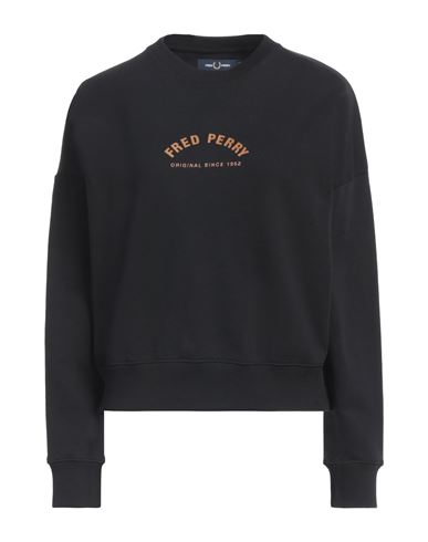 Fred Perry Woman Sweatshirt Black Size 6 Cotton, Elastane