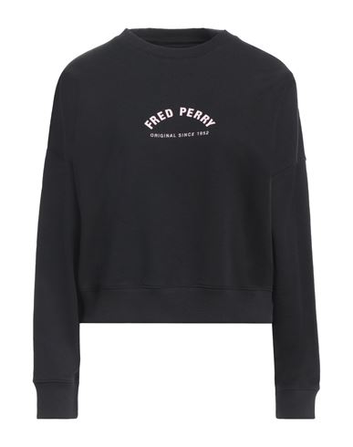 Fred Perry Woman Sweatshirt Black Size 8 Cotton, Elastane