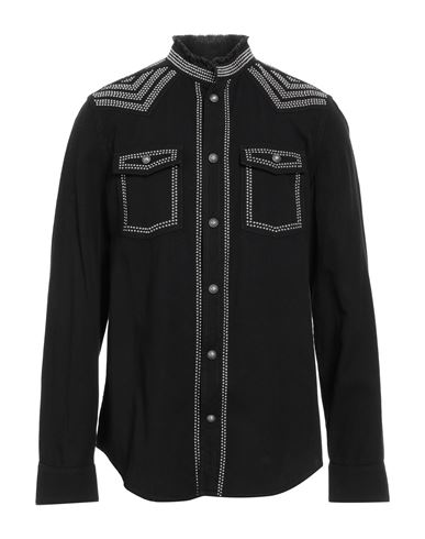 Shop Balmain Man Denim Shirt Black Size 16 Cotton, Aluminum