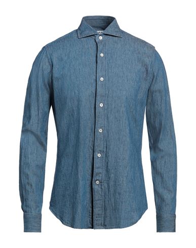 Mcr Man Denim Shirt Blue Size 16 Cotton, Linen