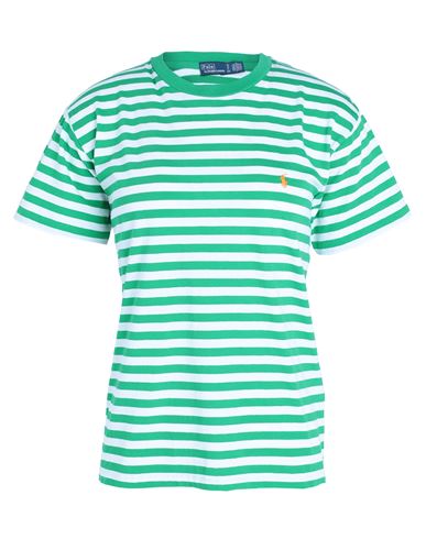 Shop Polo Ralph Lauren Striped Organic Cotton Crewneck Tee Woman T-shirt Green Size L Cotton