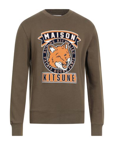 Shop Maison Kitsuné Man Sweatshirt Military Green Size L Cotton