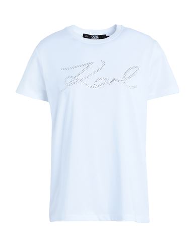 Karl Lagerfeld Rhinestone Logo T-shirt Woman T-shirt White Size L Organic Cotton