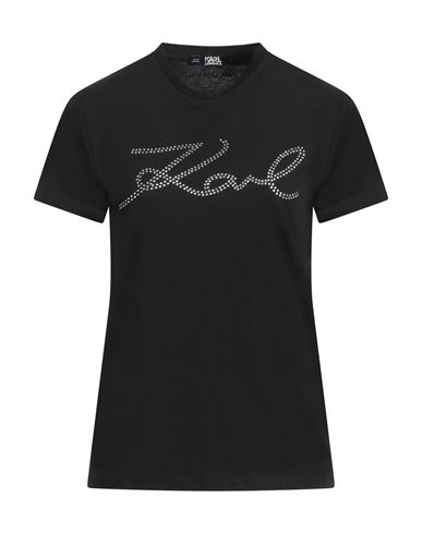 Karl Lagerfeld Rhinestone Logo T-shirt Woman T-shirt Black Size L Organic Cotton In Black