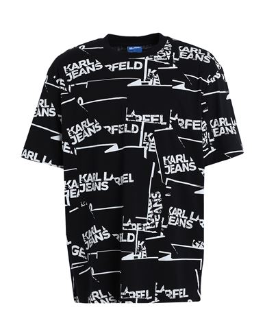 Karl Lagerfeld Jeans Klj Relaxed Sslv Aop Logo Tee Man T-shirt Black Size Xl Organic Cotton