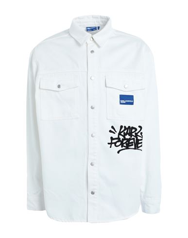 Karl Lagerfeld Jeans Klj Relaxed Graffiti Shirt Man Denim Shirt White Size L Organic Cotton
