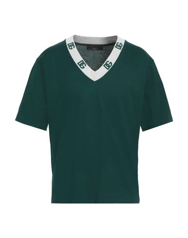 Dolce & Gabbana Man T-shirt Dark Green Size 46 Cotton, Elastane