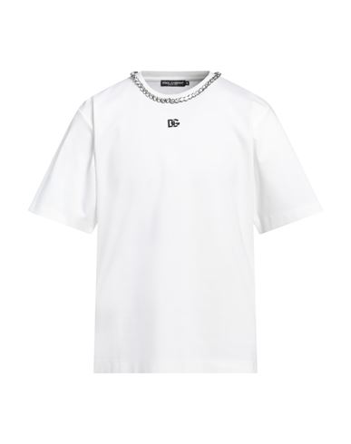 Dolce & Gabbana Man T-shirt White Size 42 Cotton, Polyester, Elastane, Glass, Metal