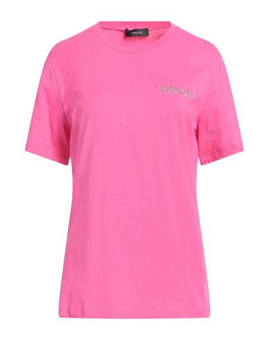 Versace Woman T-shirt Fuchsia Size 10 Cotton, Glass In Pink